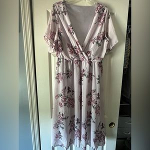 Plus 1XL Purple Surplice Front Floral Print Overlay Dress